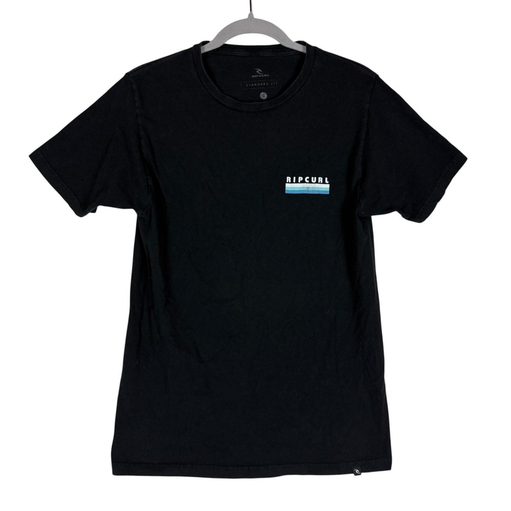 Rip Curl Shirt Mens Small Black Surf Co The Search Wave Graphic Tee Back Print